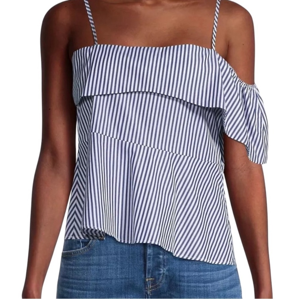 Harshman New Maia 100% Cotton Sleeveless Striped Blue White Blouse Size Small